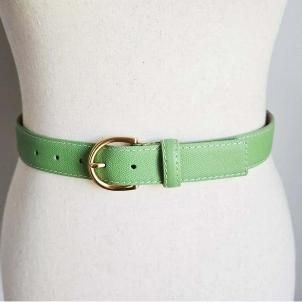 LEN L.E.N. Lifestyle Epsom Leather Apple Green Pebbled Women Belt SZ 8 10 Preppy